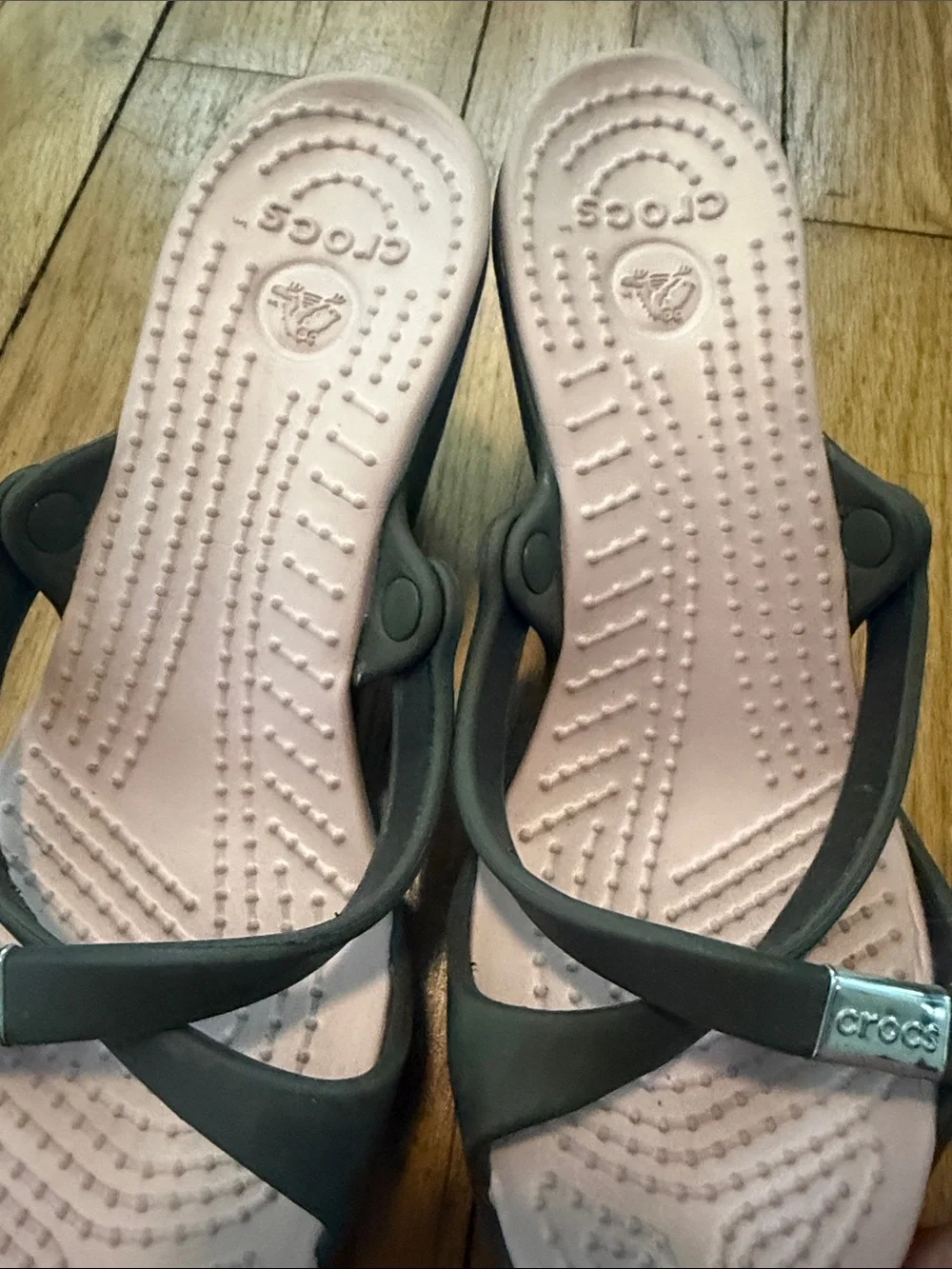 CROCS Pink and Brown Cross-Strap Women's Heeled Sandals